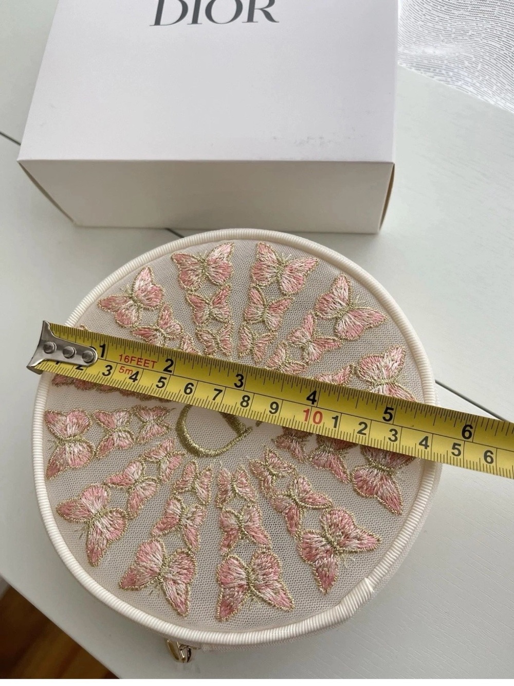 DIOR Embroidered Butterfly Round Pouch in Light Blue and Pink - Picture 7 of 10